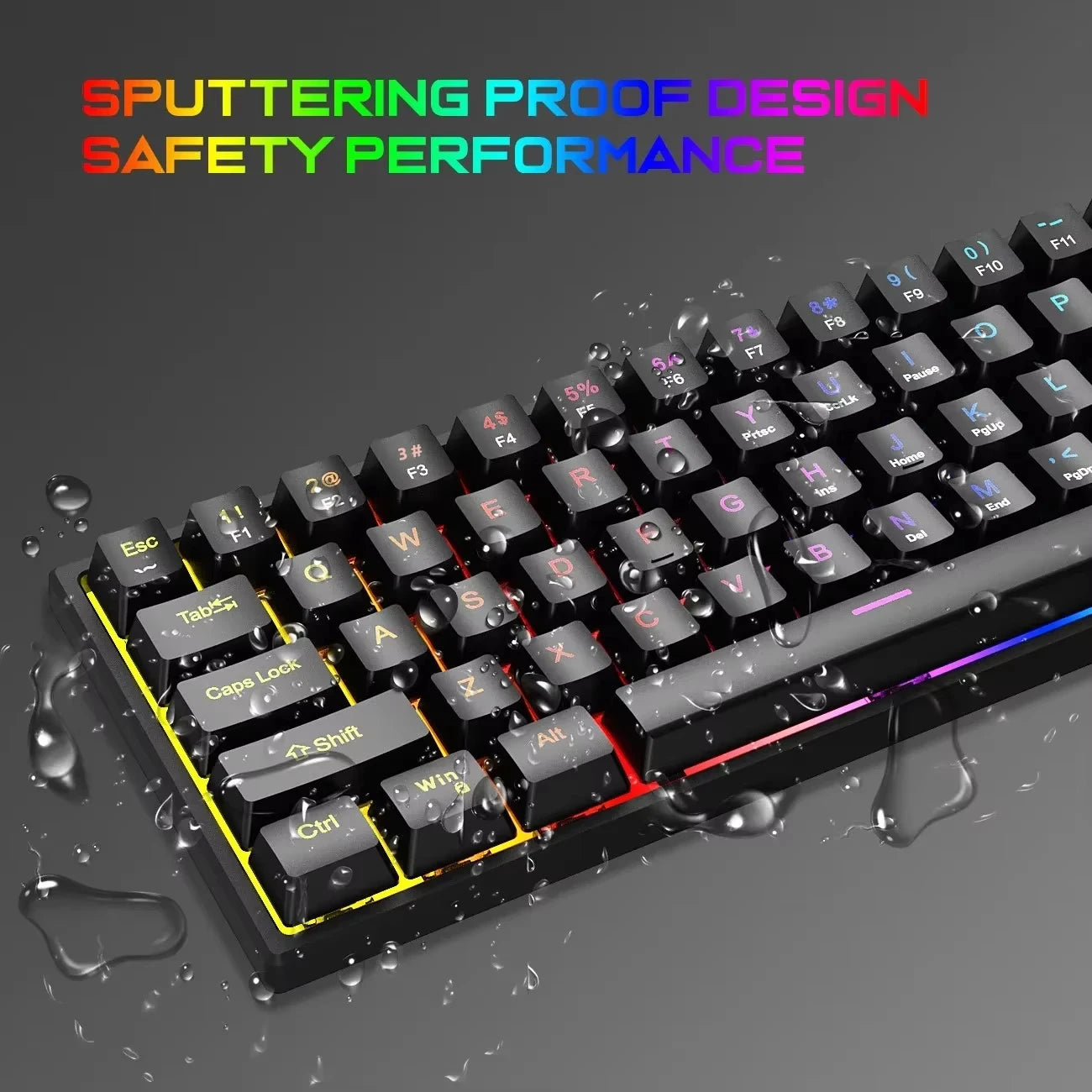 61 Keys Mechanical Keyboard Wired Gaming Keyboard for Laptop Desktop Ergonomics RGB Backlit Cyan Axis Keycaps PC