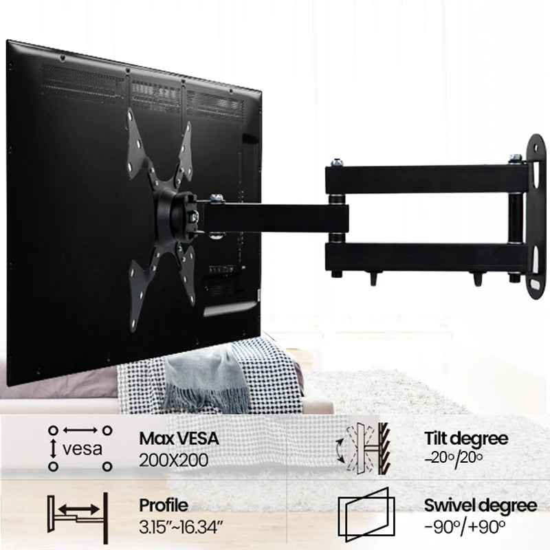 20° tiltable TV Wall Mount Bracket 360° Rotated Holder Universal TV Mounts for 10-32 Inch LCD LED Monitor Flat Panel