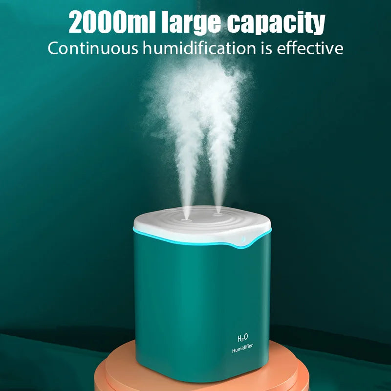 2000ML USB Air Humidifier Large Capacity Home Office Double Spray Port Essential Oil Diffuser Aroma Humificador Mist