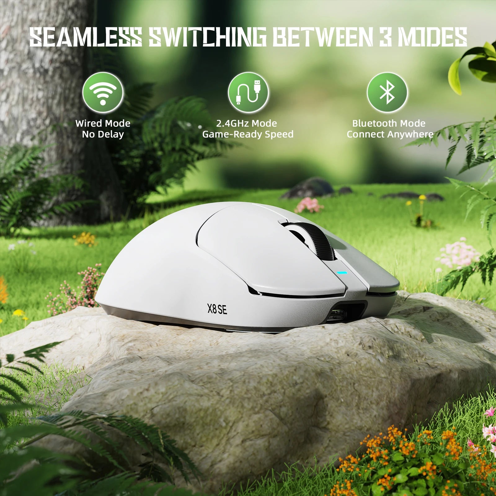 ATTACK SHARK X8SE Wireless Gaming Mouse,Adjustable 25K DPI PAW3311 Optical Sensor,Ergonomic 59g Lightweight,Triple