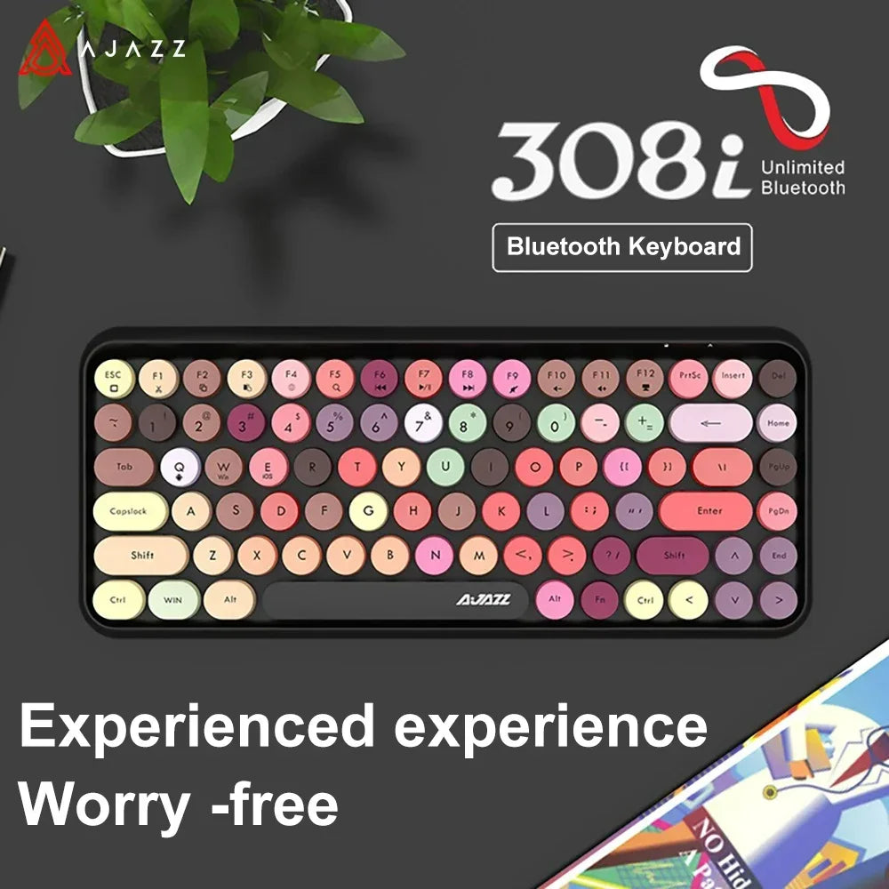 Ajazz 308I Wireless Keyboard 84 Keys Round Keycap Bluetooth Keyboard Portable 2.4GHz Numeric Keypad for Tablet Laptop