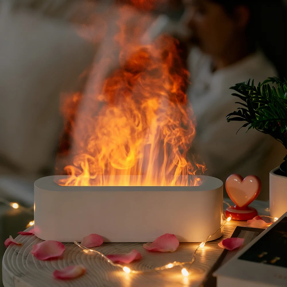 1pc Simulated Flame Air Humidifier | Aroma Diffuser with 7-Color Ambient Lights 3-level Timer Fine Mist & Quiet