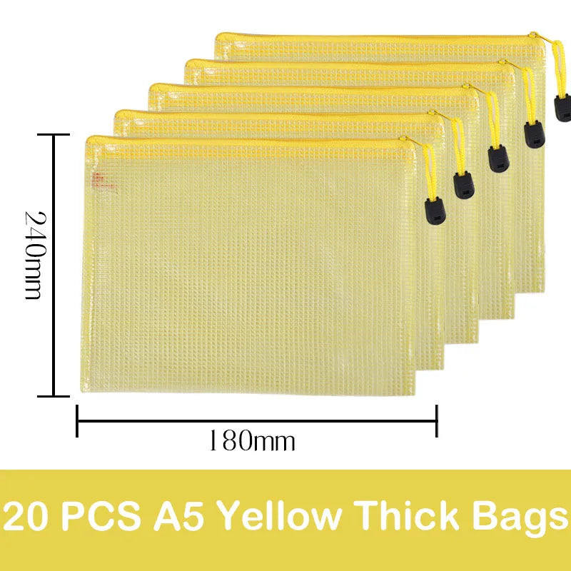 10/20 Pcs Mesh Zipper Pouch Document Bag Waterproof Zip File Folders A4 A5 A6 School Office Supplies Pencil Case