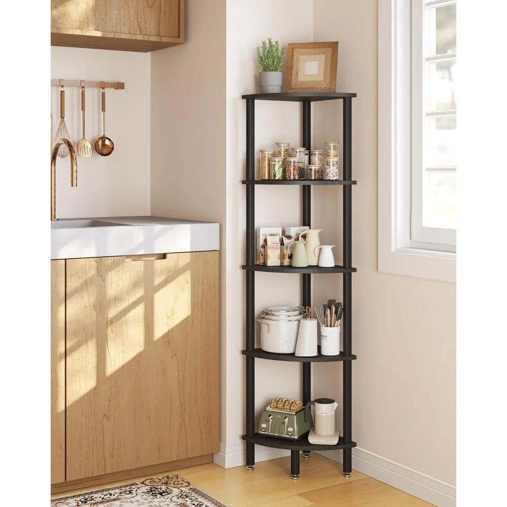 5 Tier Corner Shelf Stand,Industrial Corner Display Rack,Corner Bookshelf for Living Room Bedroom Kitchen Home Office
