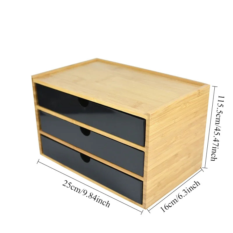 1/2/3 layer Wooden Desktop Drawer Storage Box Cabinet Organizer Supplies Jewelry Storage Box Gift Case Craft Bamboo