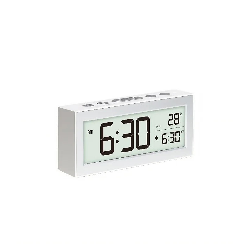 Battery Powered Digital Alarm Clock TEMP Date Backlight Night Vision Unlimited Snooze Table Clock 12/24H Auto Dimmable