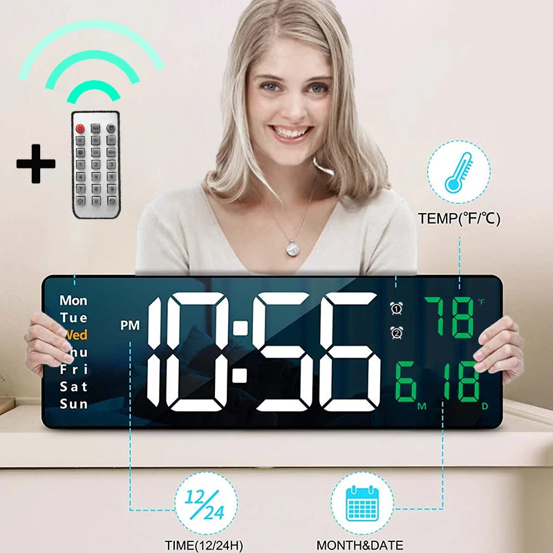 Smart Mute LED Electronic Wall Clock Modern Desk Clock Night Alarm Minimalist Thermometer Air Clock Home Decor