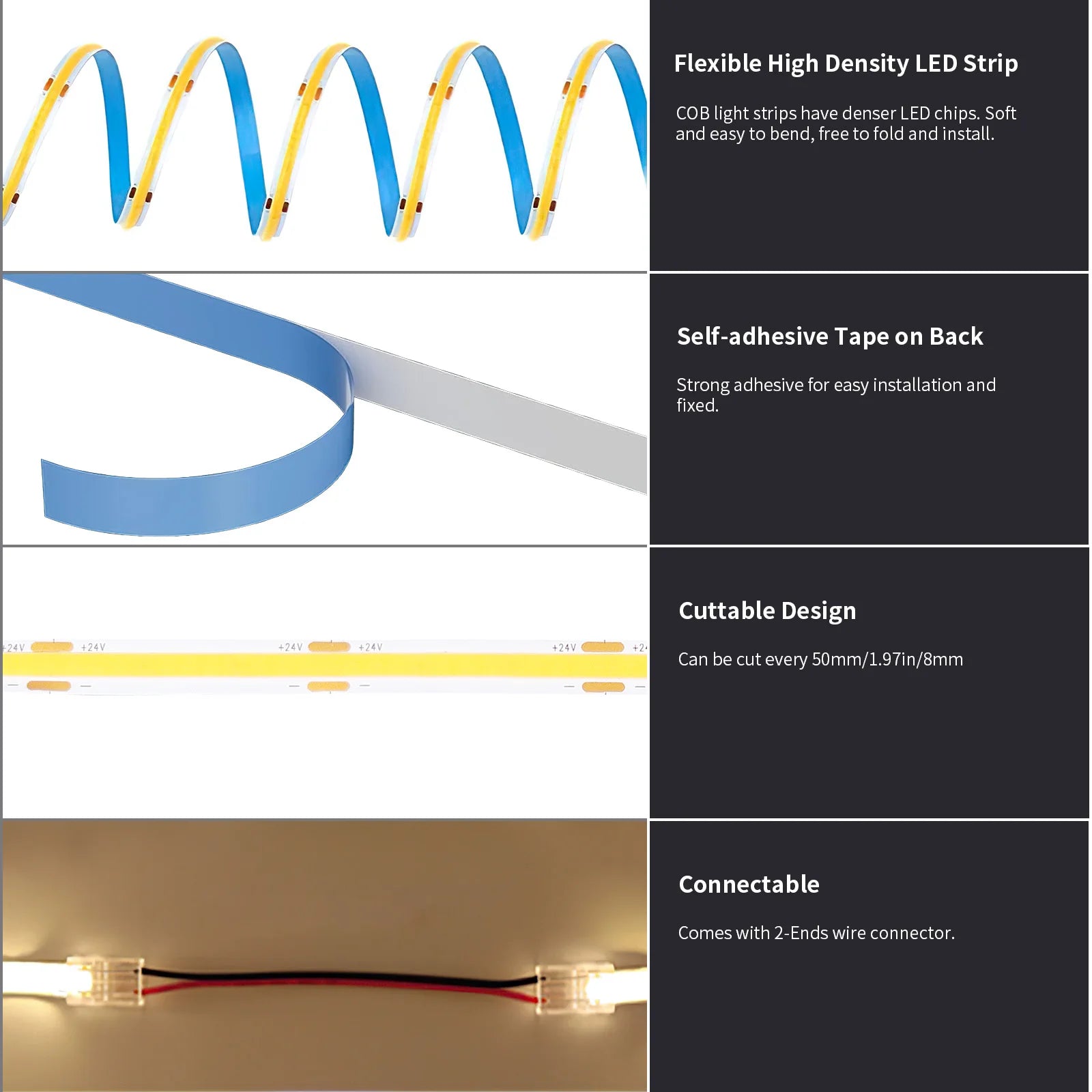 COB LED Strip Light 6m 324led/m Warm/Natural/Cold White High CRI 90+ with RF Remote Light Strip Flexible for Bedroom