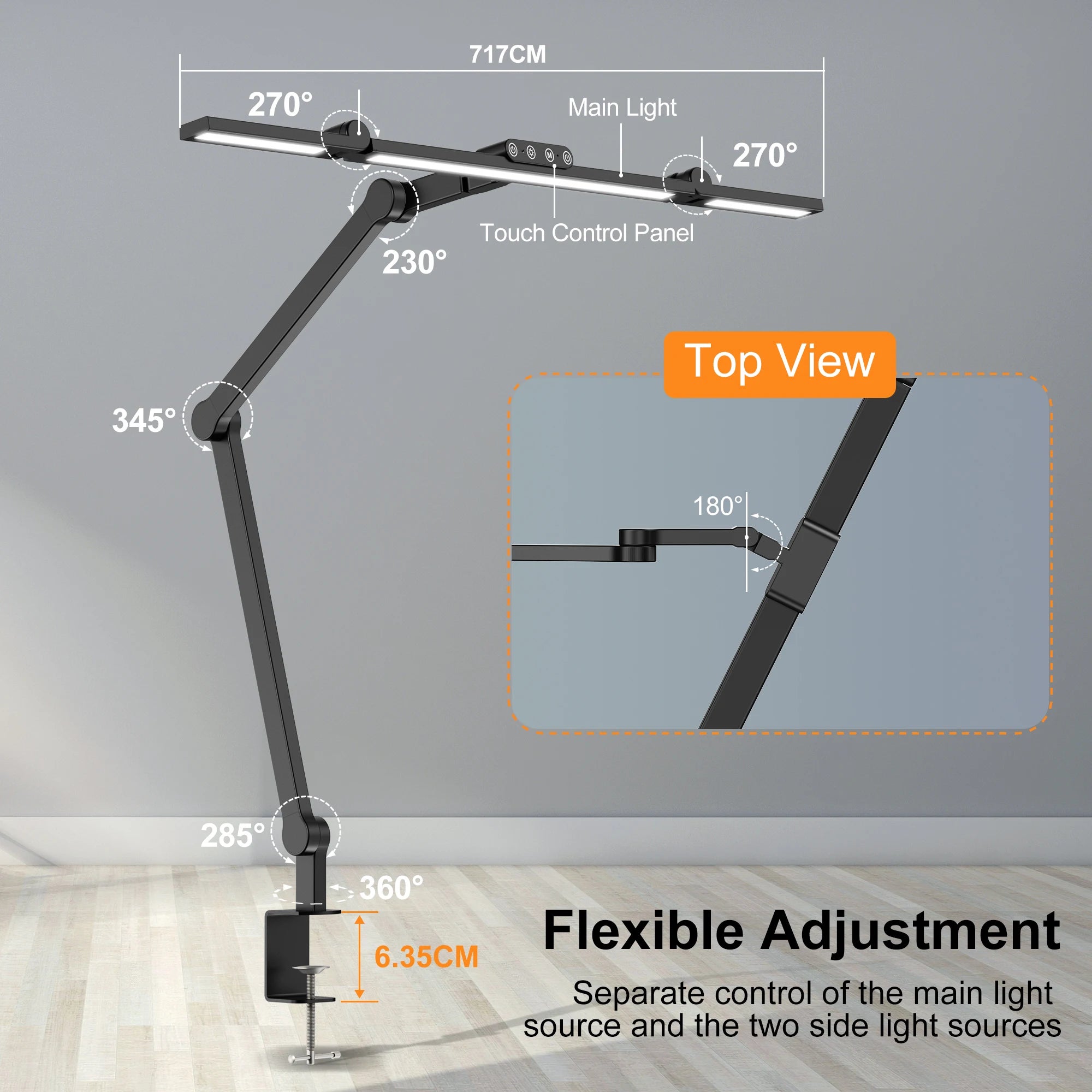 28.2’’ Large Transformable LED Desk Lamp with Clamp Architect Ultra Bright 24W Light Auto Dimming and Sensor Design