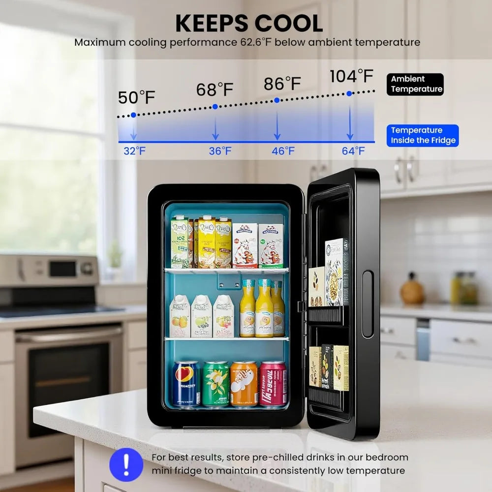 22L/30Cans Mini Fridge for Bedroom 12v DC Portable Cooler & Warmer Mini Refrigerator with Glass Front for Car Office