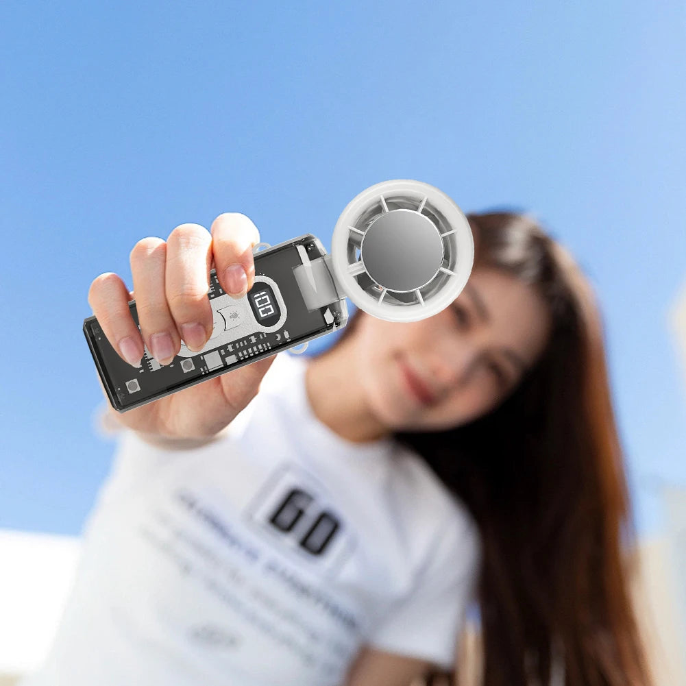 Portable Handheld Fan with LED Light 100 Speeds Foldable Personal Cooling Fan Rechargeable Folding Travel Fan