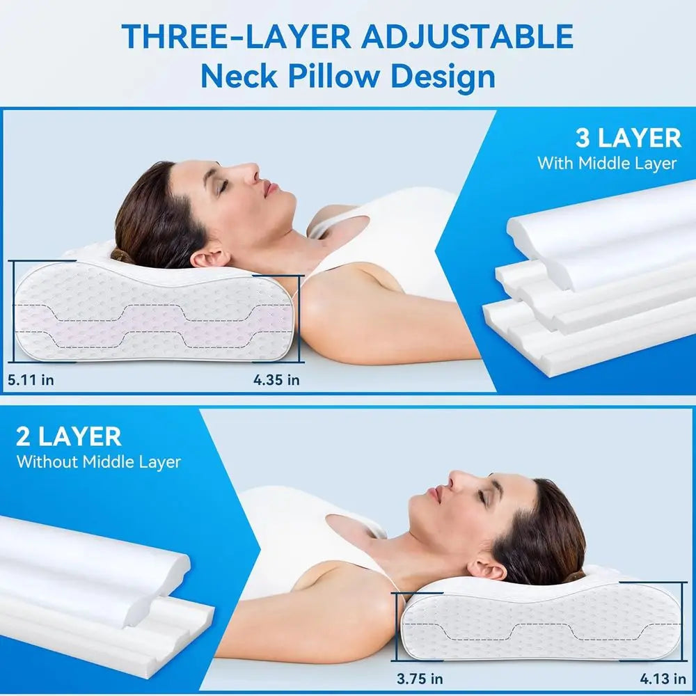 King Size Cooling Memory Foam Pillow - Ergonomic Neck Support for Side Back Stomach Sleepers - United States
