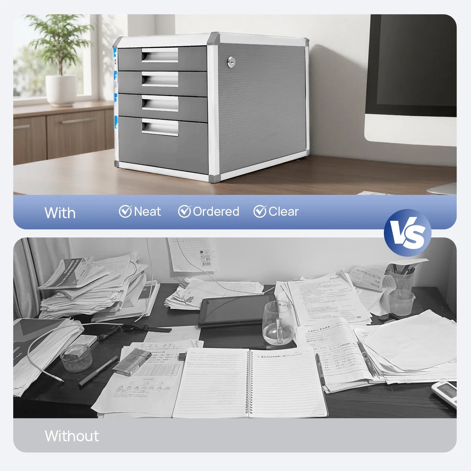 File Storage Cabinet Desktop Drawer Organizer with Lockable Drawers File Cabinet with 4 Drawers Document Storage Box