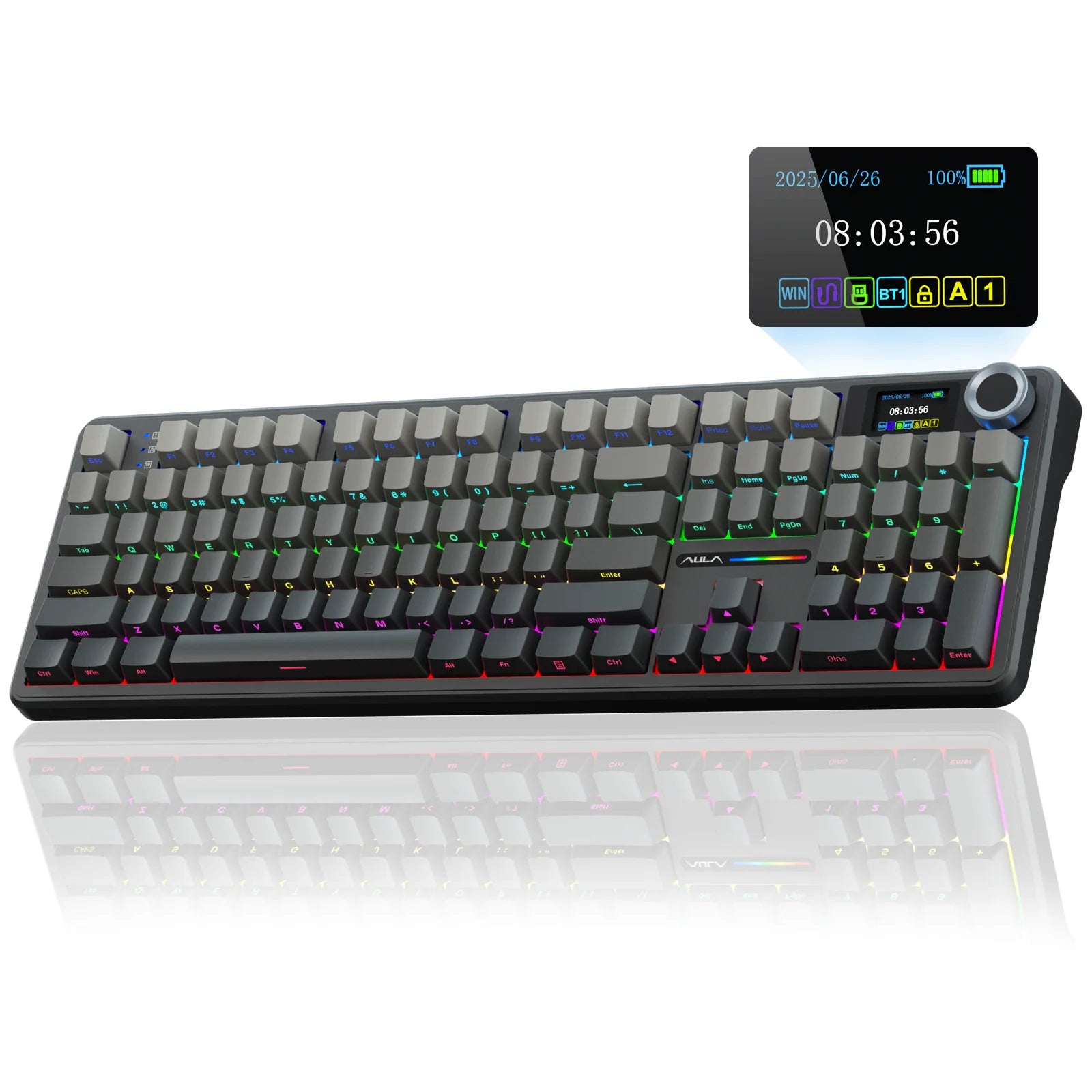 AULA F108pro Wireless Bluetooth Keyboard Macro Gaming keyboard Gasket Hot-swap Full Size Keyboard with TFT Smart
