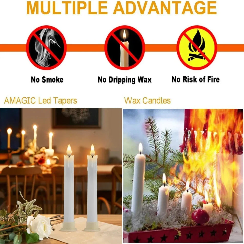 6/18/24Pc 6.6inch LED Flameless Taper Candles with Remote Flickering CandleSticks Plastic Window Candles for Halloween