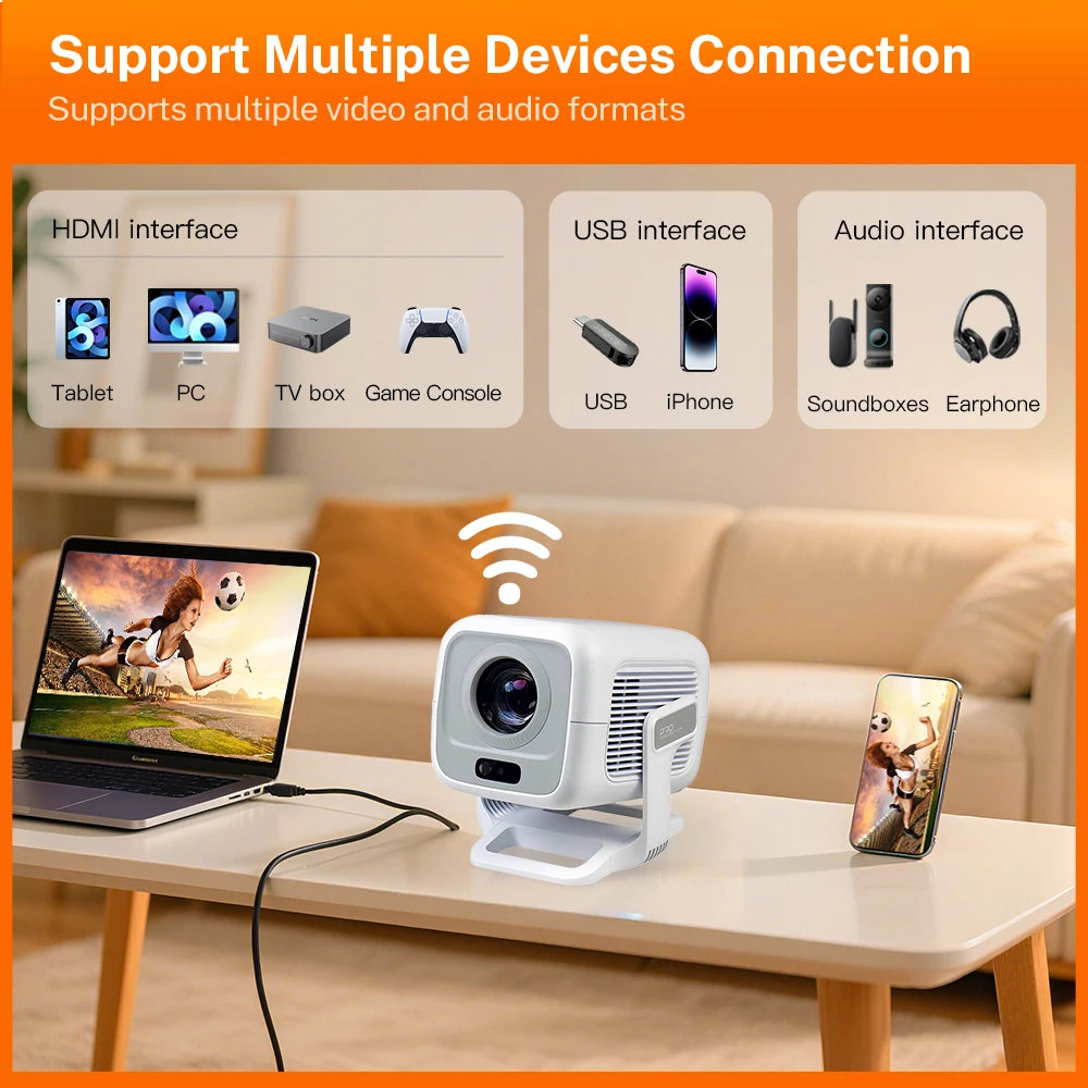 4K Ultra HD Projector 4500 Lumens Native 1080P Home Theater Projector with Built-in Speakers,120” Display with WiFi &