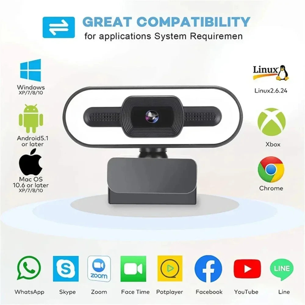 Portable Full HD 1080P 2K 4K Webcam PC Laptop Auto Focus Webcam Live Streaming Flexible with Microphone Live Broadcast