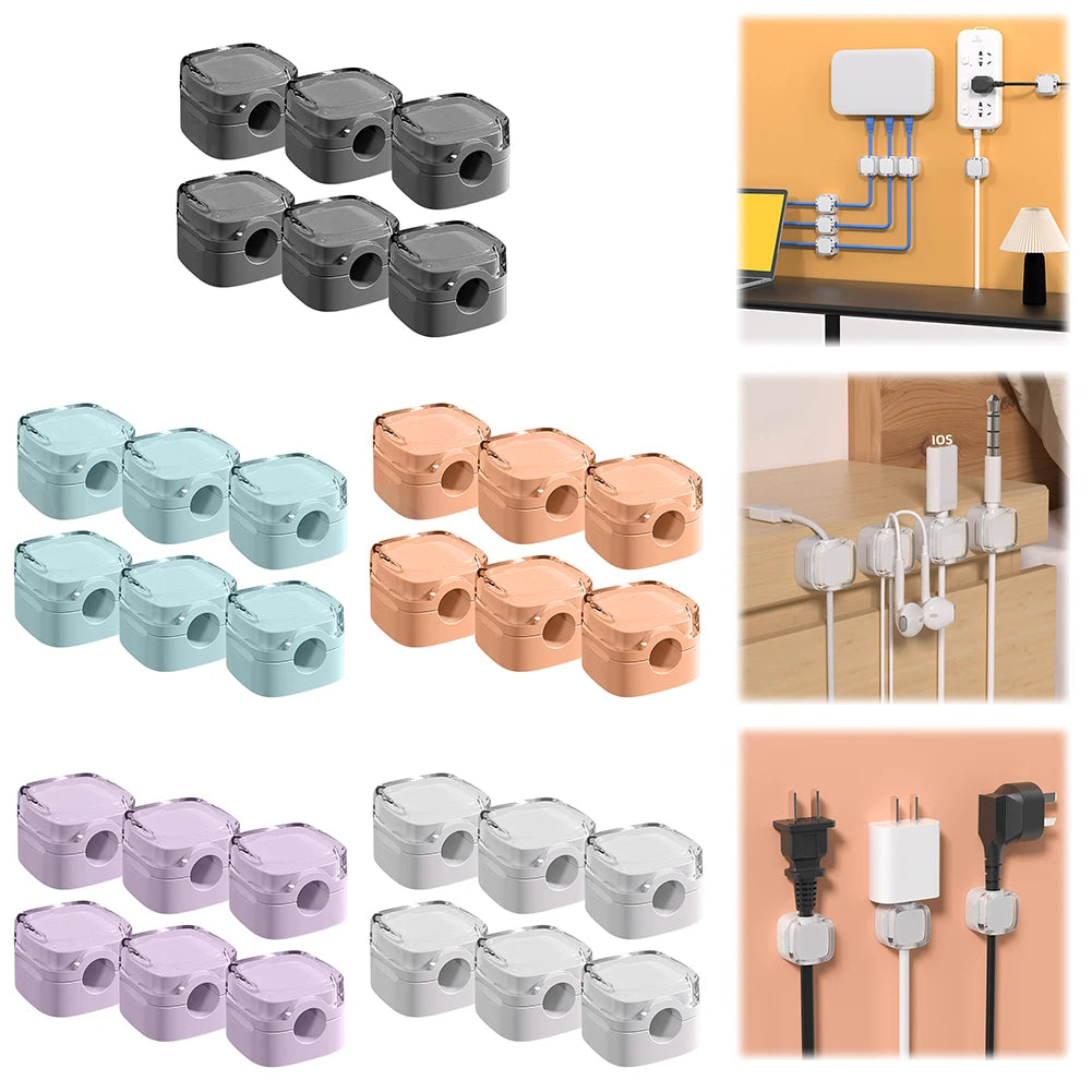 6 Pcs Magnetic Cable Management Clips Strong Adhesive Desk & Wall Mounted Hooks Wire Cable Holder for Phone Data Cable