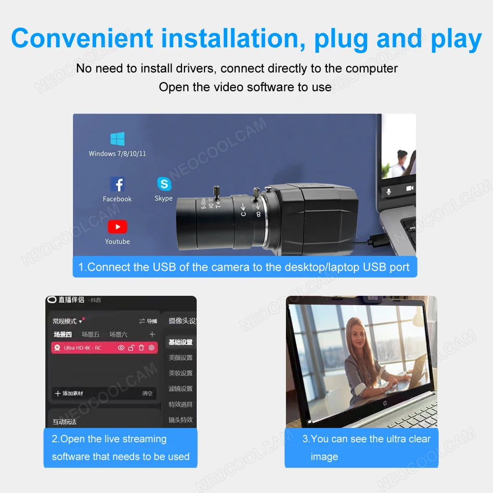HD 2K Webcam 30fps High Speed UVC OTG 4MP USB Camera With 2.8-12mm Varifocal CS Lens Plug And Play For Youtube Live