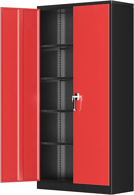 Metal Storage Cabinet with Doors and Adjustable Shelves,72’’Locking Tool Steel Garage Cabinet,Utility Metal Filing