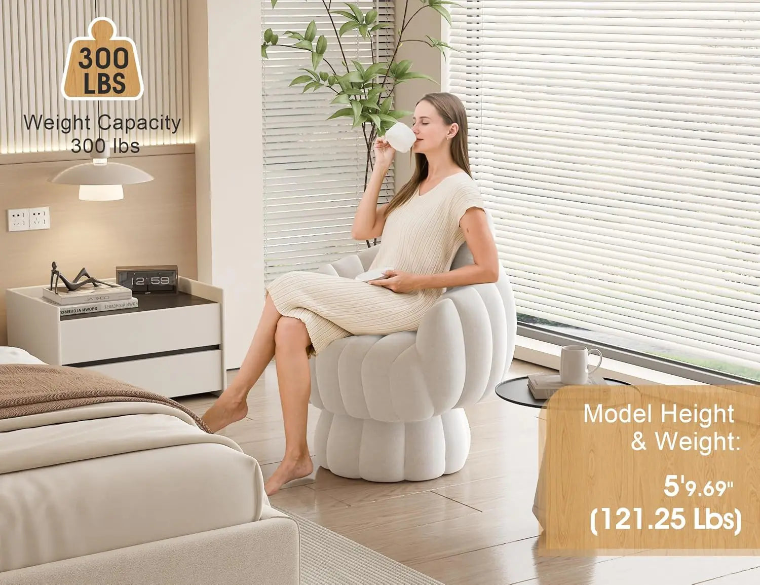 Mid Century Modern 360 Degree Barrel Swivel Accent Sofa Chair,Fluffy Velvet Fabric Lounge Wide Upholstered Pumpkin