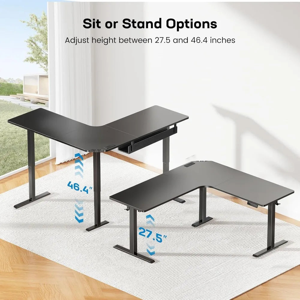 Electric L Shaped Standing Desk 63’’ x 63’’ Height Adjustable Corner Standing Desk with Built-in Power Outlets &