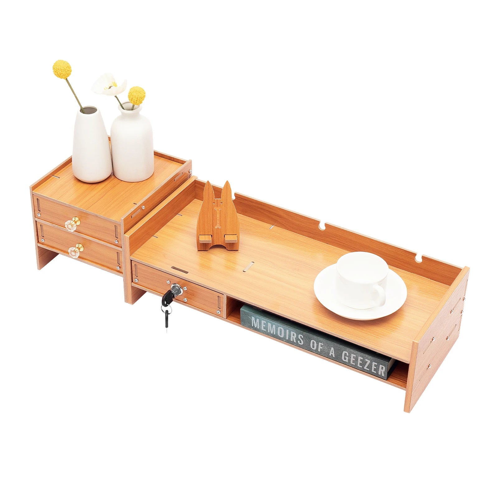 3 Drawers Computer Storage Rack Computer Monitor Stand Office Desktop Organizer Cabinet 2* Keys for Study Office Living