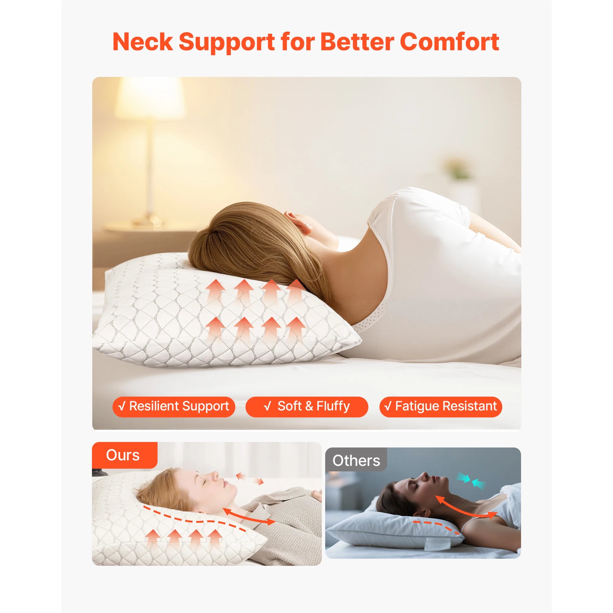 SucceBuy King/Queen Bed Pillow Hotel Comfortable Pillow with Memory Foam Fill Sleep Aid for Sleeping Home Decorative