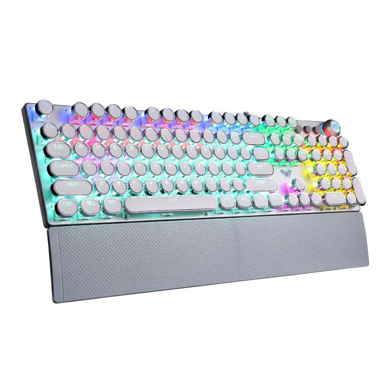 F2088 Mechanical Keyboard Round 104 keys Blue Mechanical Switch Gaming Keyboard RGB Backlit Ergonomic Design - White