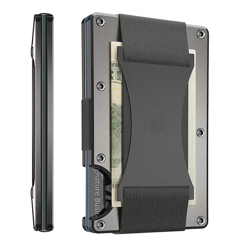 2024 New Metal Card Case Carbon Fiber Wallet Stretch Rope Money Clip RFID Anti-theft Brush Blocking Technology - grey
