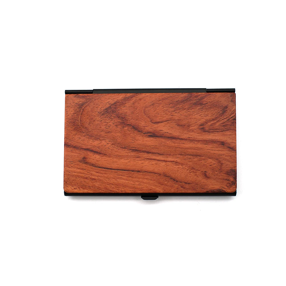 Custom Logo Wooden Business Card Holder - Personalized Wood & Metal Case for Professionals - Premium Quality - ROSEWOOD