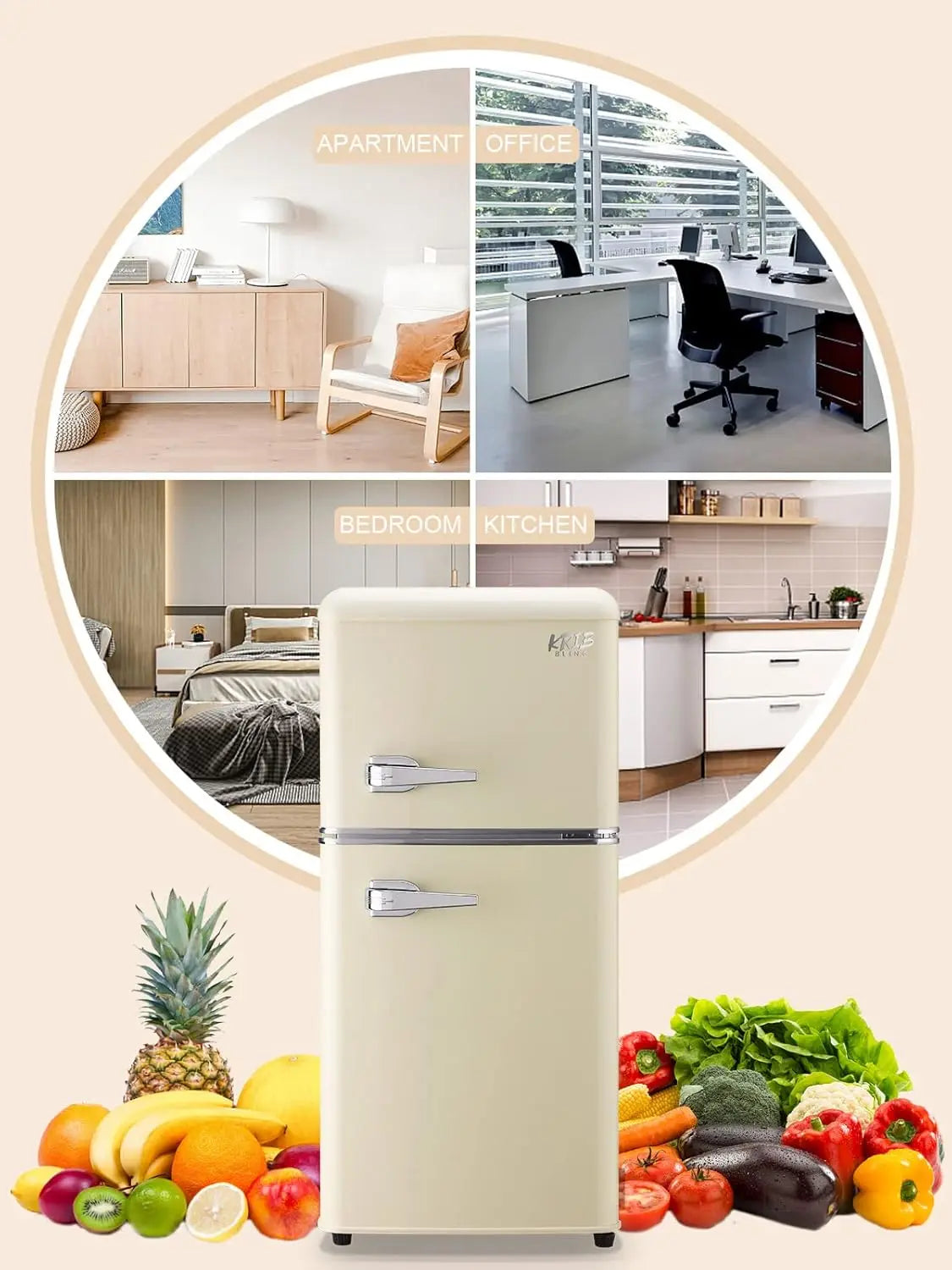 KRIB BLING 3.2 Cu.ft Compact Refrigerator Mini Fridge with Freezer Retro Design Small Drink Chiller for Home Office