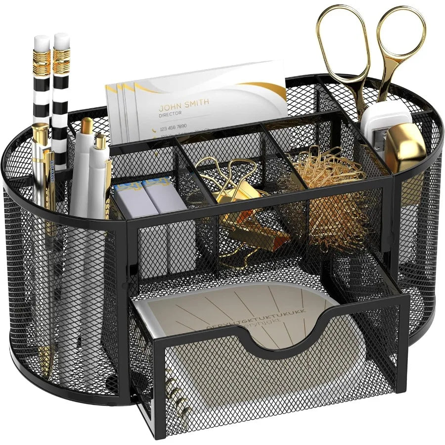 Mesh Desk Organizer Desk Accessories and Workspace Organizers with Drawers Pencil Holder for Desk with 9 Compartments