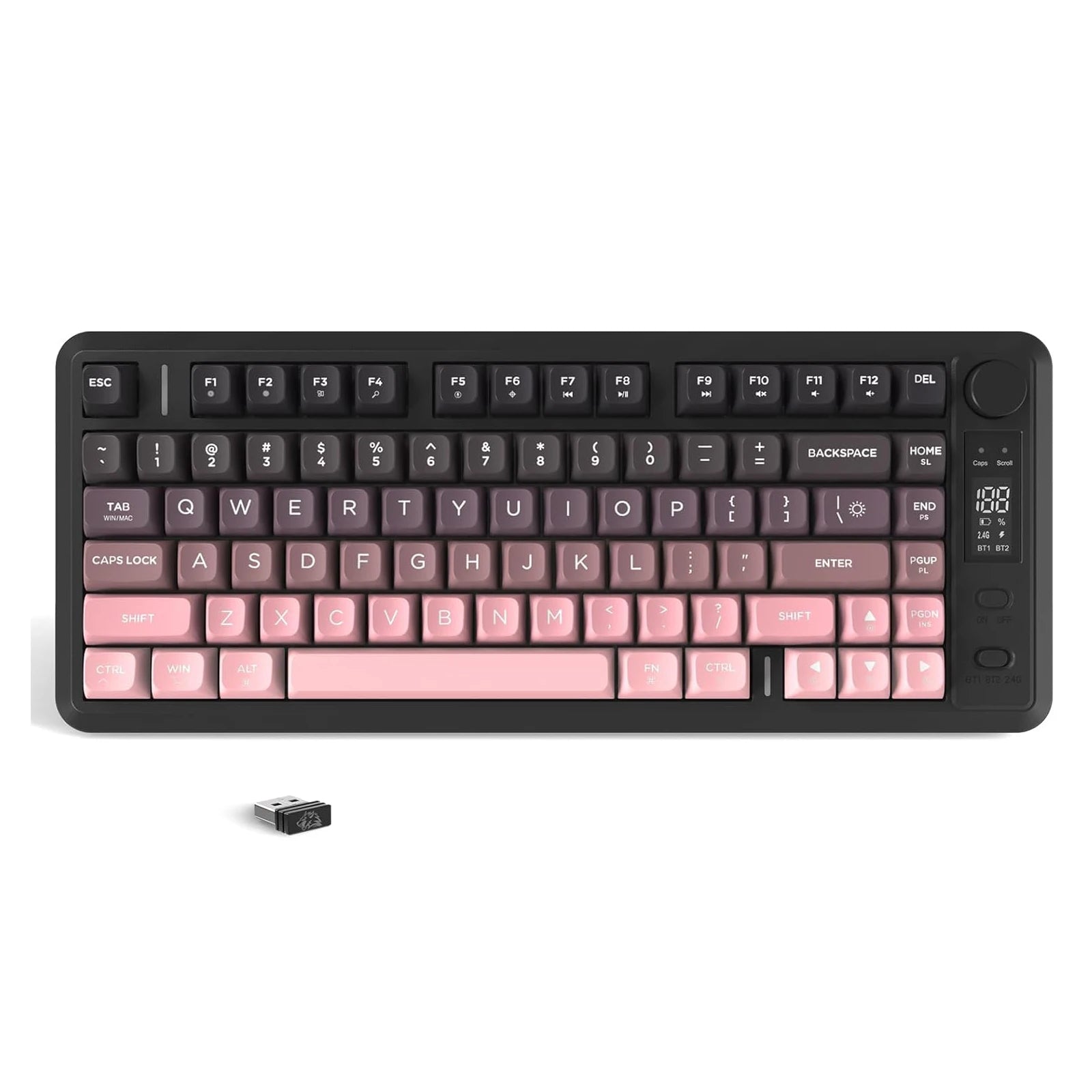 ATTACK SHARK M75 Wireless Membrane Gaming Keyboard with Knob&OLED Display Bluetooth/2.4Ghz Rainbow Backlit Gradient PBT