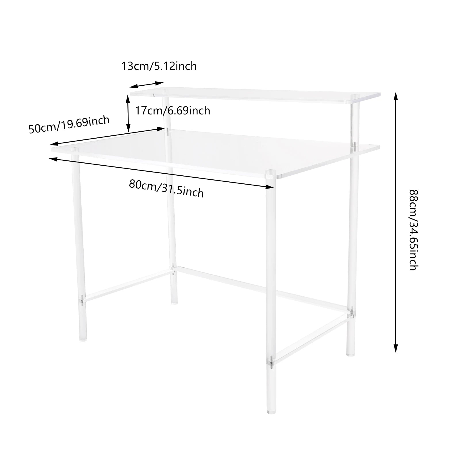 Home Office Desk 2-tier Acrylic Desk Modern Clear Desk Study Writing Table Computer Desk for Office Living Room Bedroom