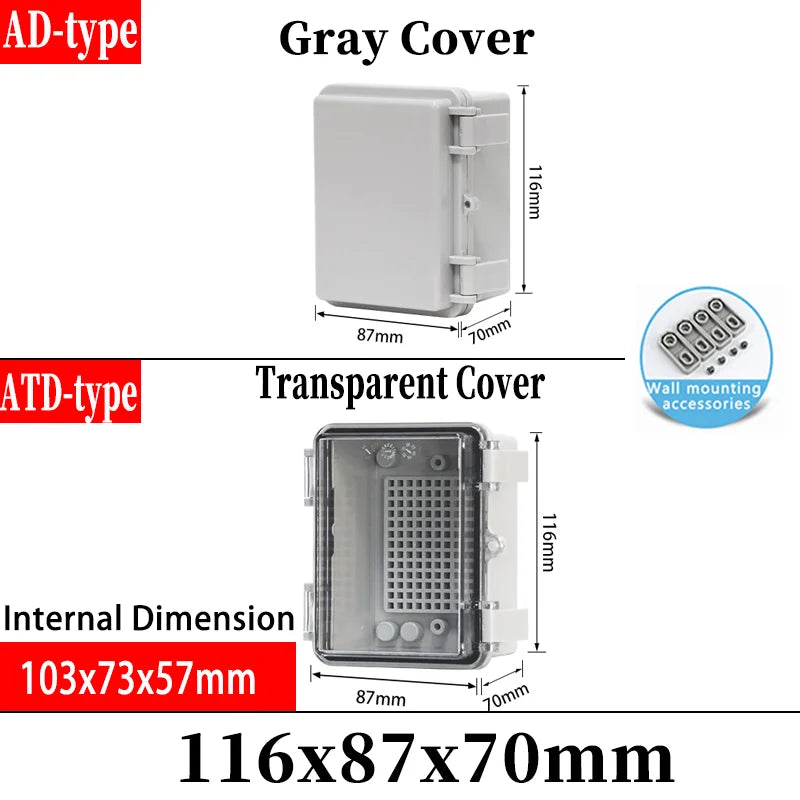 ABS plastic junction box AD type outdoor waterproof junction box - 116x87x70mm / Transparent cover
