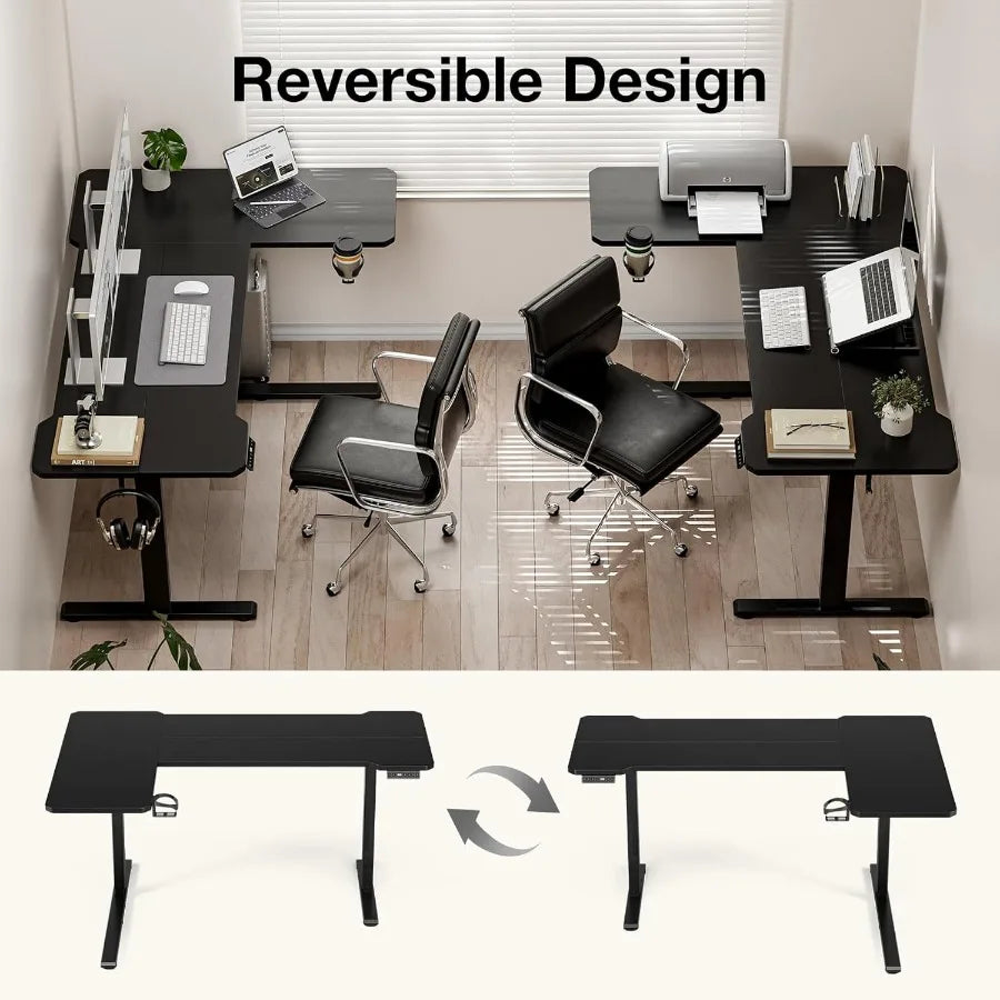 59 Inch L Shaped Adjustable Height Standing Desk for Home Office and Gaming Setup Electric Sit Stand Computer Table