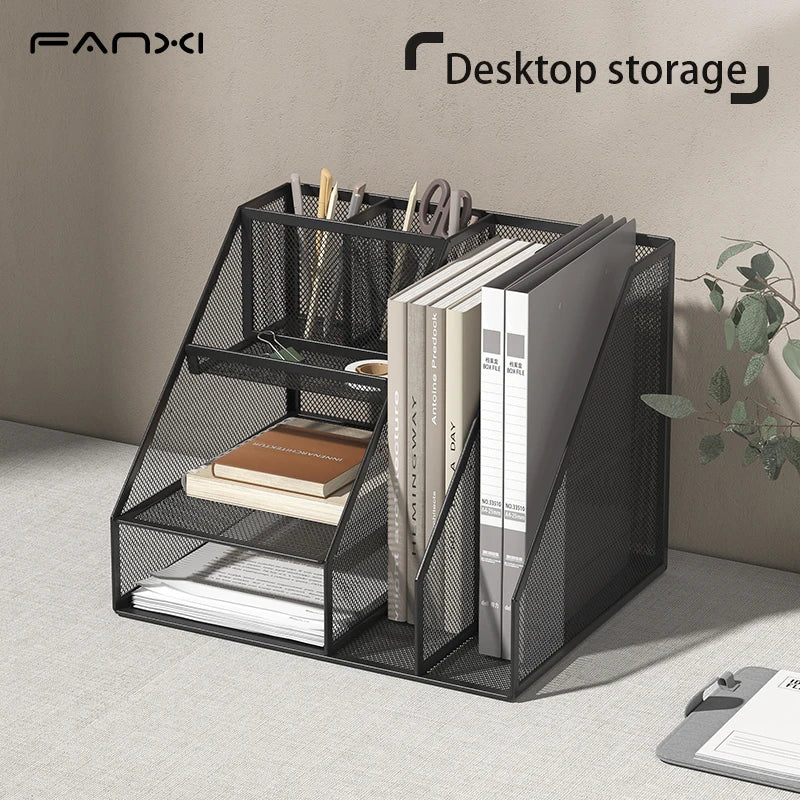 Desk Organizer with File Holder Desk Organizers with 3 Tier Letter Trays and 2 Pen Holders Mesh Desk Accessories &