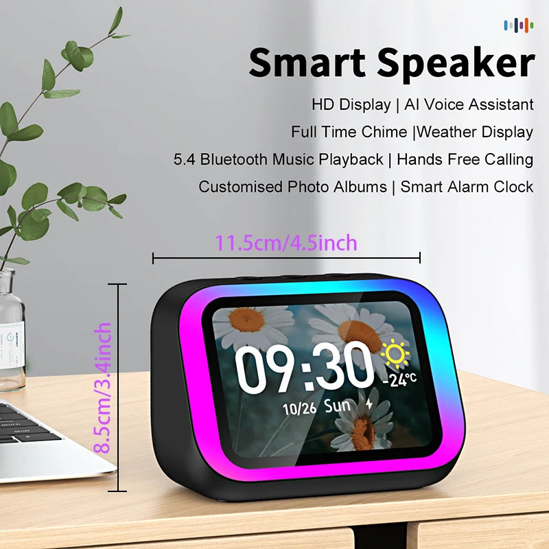 Smart Bluetooth Alarm Clock with Speaker Weather Display Night Light Music Stories Player Photo Frame Bluetooth APP