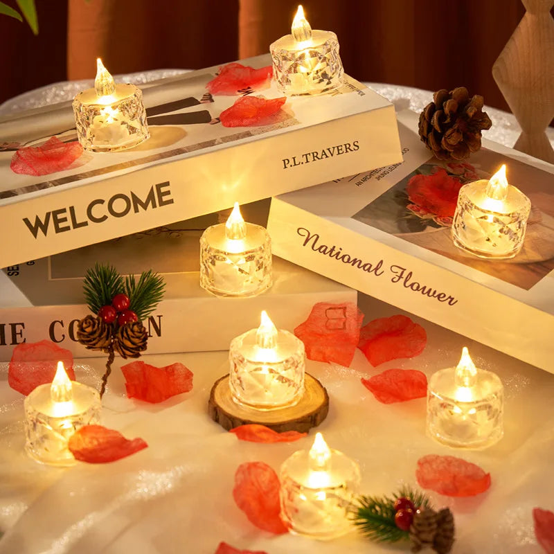 Flameless LED Light Candle LED Crystal Candle Light Transparent Shell Electronic Night Lamp Dating Party Holiday Home