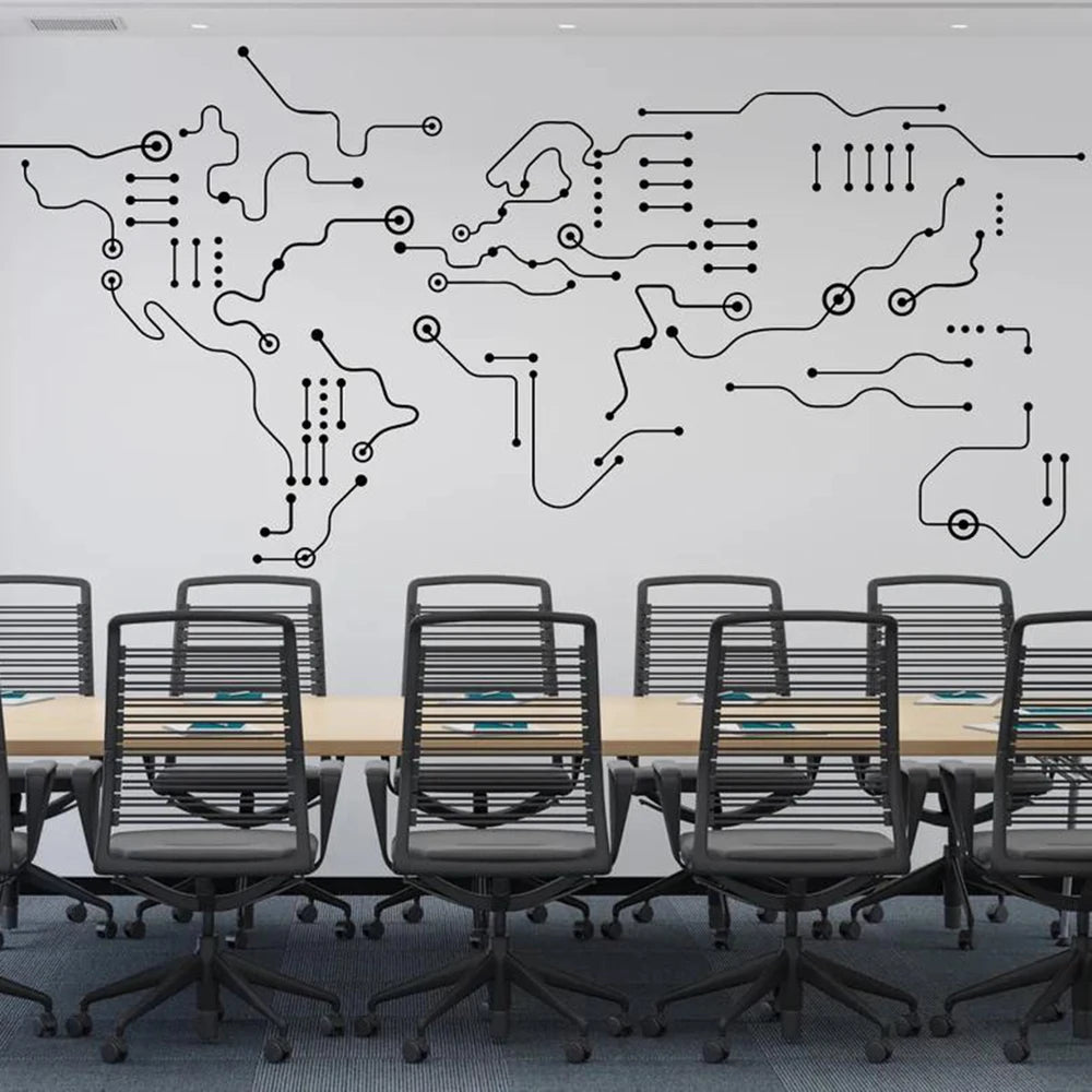 Circuit Board World Map Office Wall Sticker Technology Computer IT Software Geek Earth Wall Decal Classroom Vinyl Home