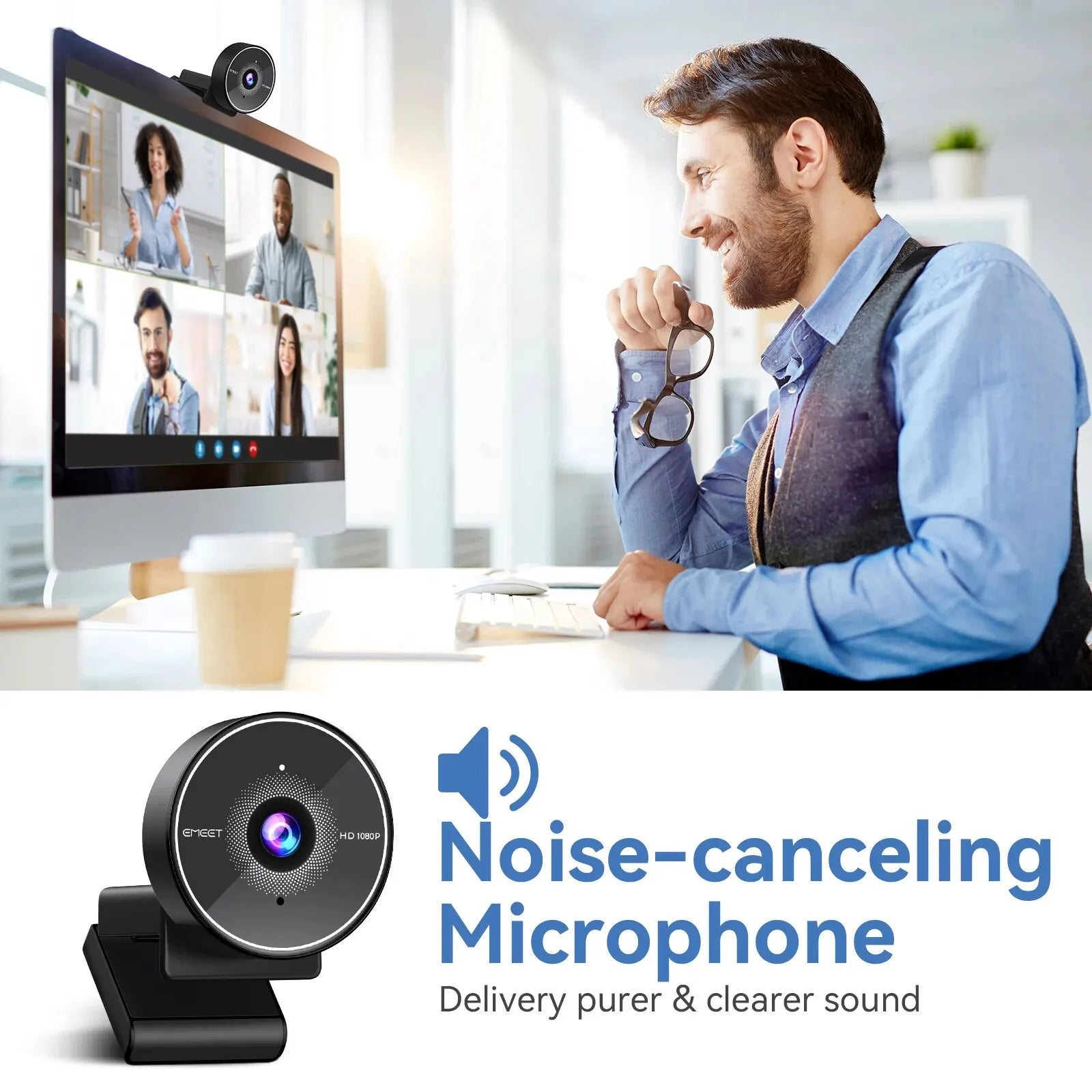 Webcam 1080P Web Camera With Noise-Canceling Microphone EMEET C955 USB PC Camera for Computer/Meeting/Online