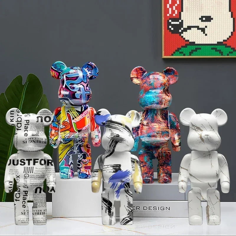 27cm Graffiti Bear Statue Paint Block Bear Decor Resin Desktop Ornaments Home Decoration Living Room Bear Floor