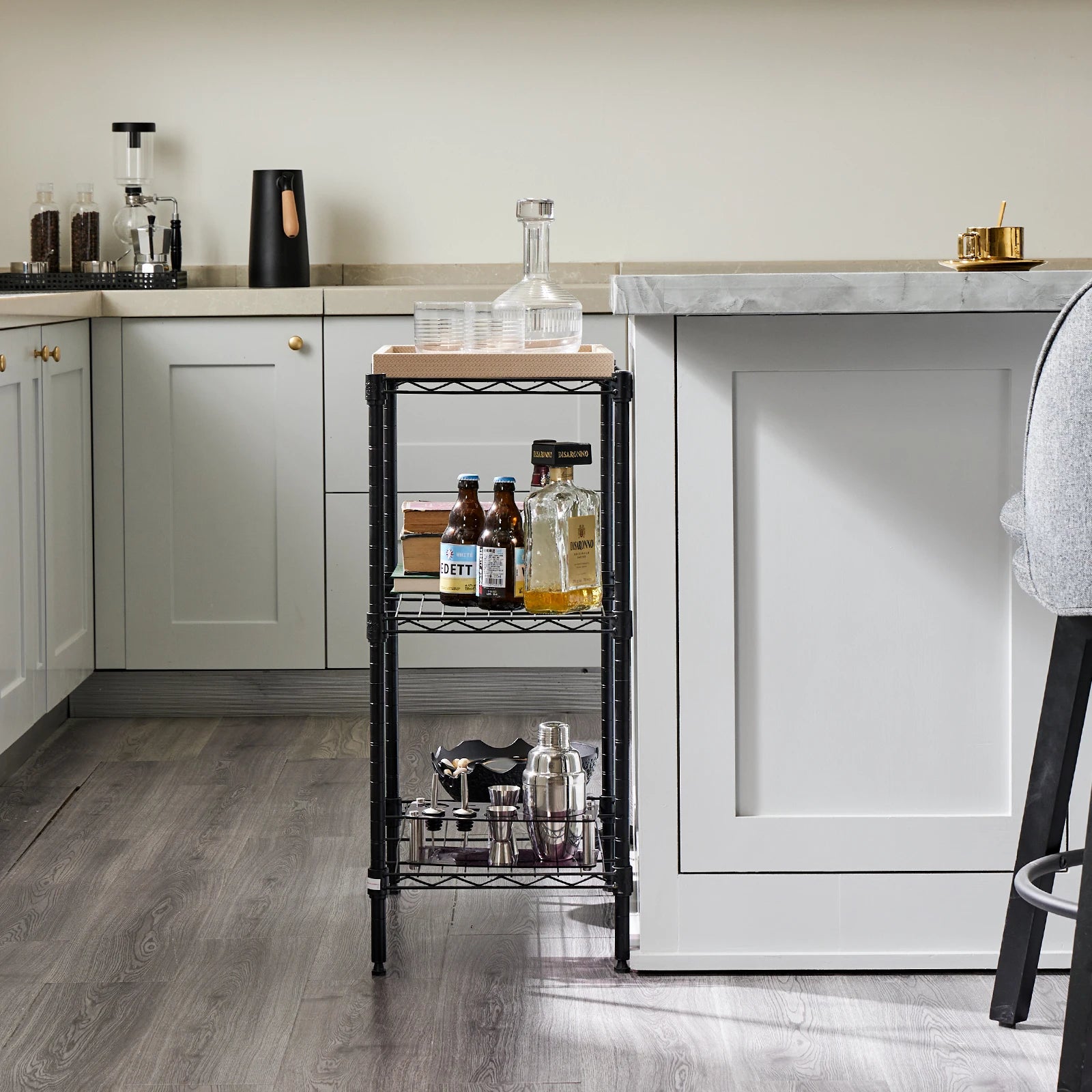 JHK 3-5 Tier Storage Bookshelf Adjustable Metal Wire Racks Heavy Duty Standing Shelf Organizer for Living Room