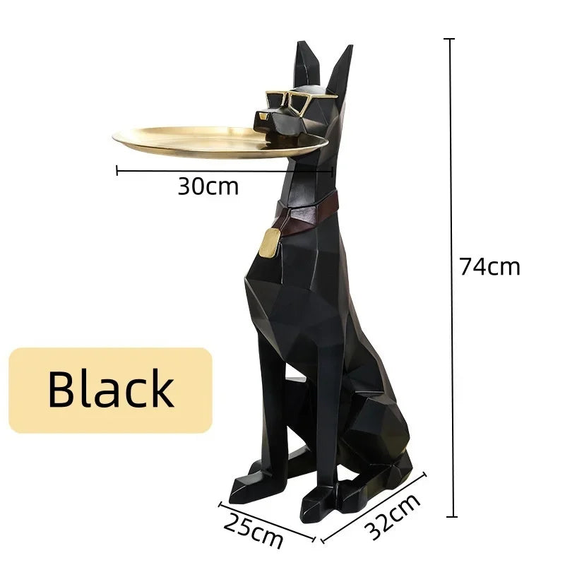Resin Doberman Dog Statue Luxury Interior Side Table Puppy Sculpture Charming Doberman Pinscher Figurine Tray Home