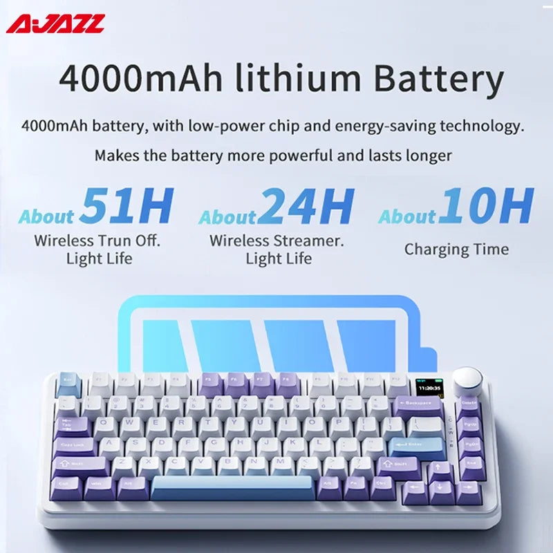 AJAZZ AK820 MAX Tri-mode RGB Gaming Mechanical Keyboard Bluetooth Wireless 2.4G Type C 82 Keys PBT Keycaps Hot Swap