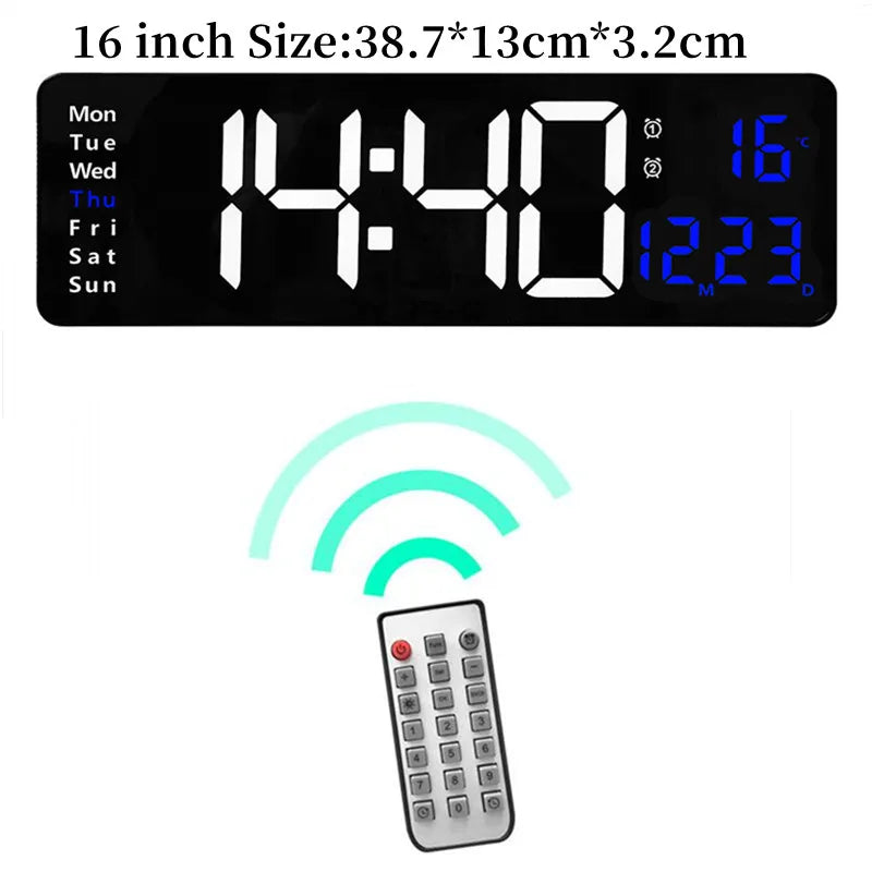 Large Digital Wall Clock Temp Date Week Display Remote Control Power Off Memory Table Clock Wall-mounted Dual Alarms