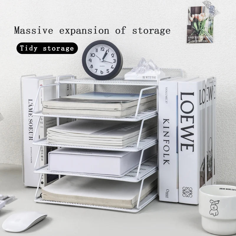 Desk storage and accessories 4-tier paper trust tray storage box with file holder desk storage office supplies desk