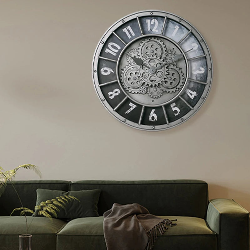 46cm Real Moving Gears Wall Clock Large Industrial Steam Punk Roman Numeral Wall Clock Living Room Home Decoration