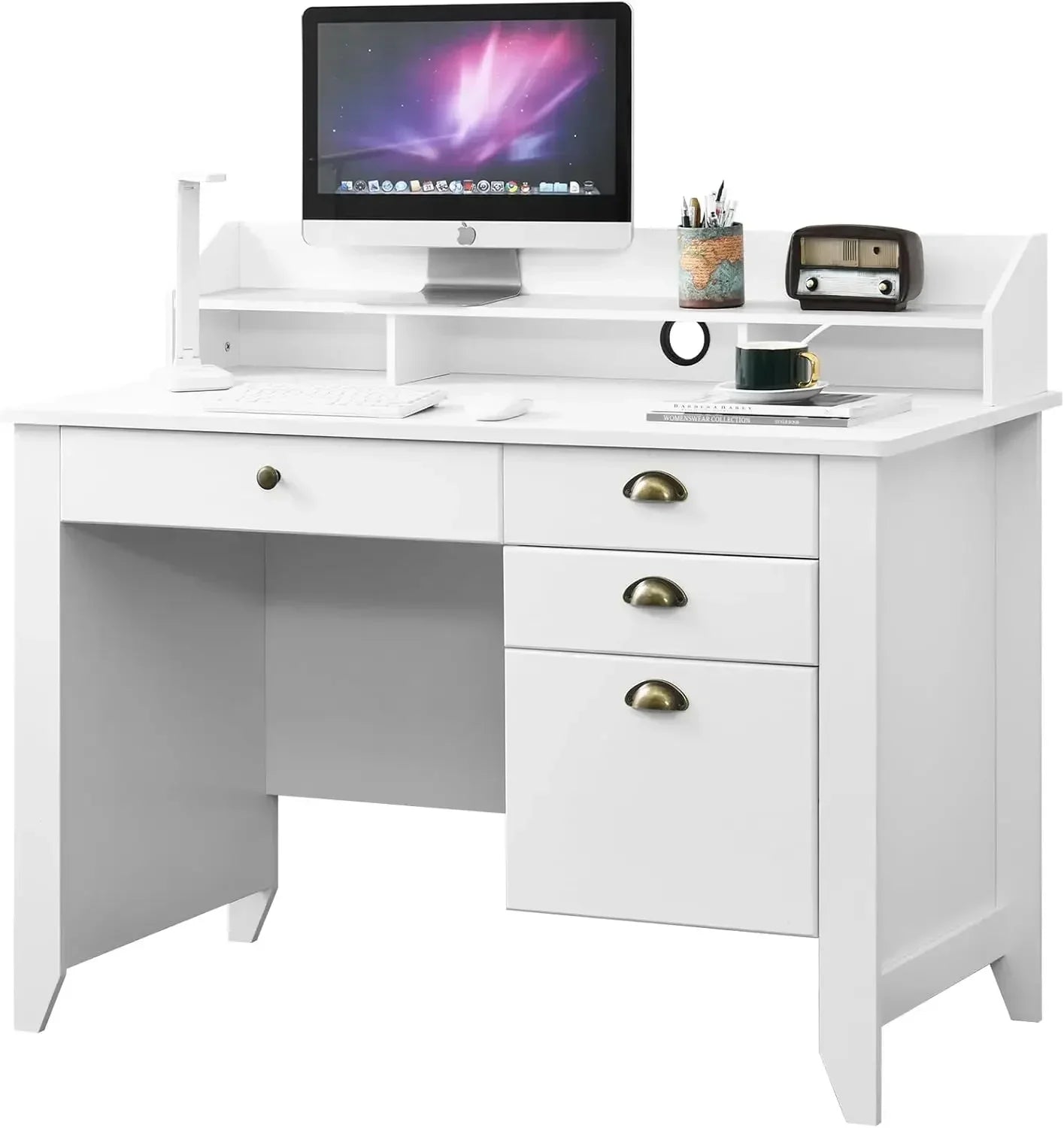 White Desk with Drawers 47 Inch Home Office Computer Desk with File Drawers Student Small Desk with Drawer for Bedroom